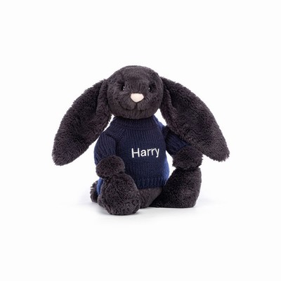 Jellycat Bashful Inky Bunny with Navy Jumper Australia | 309584KYC